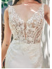 Beaded Ivory Lace Satin Wedding Dress With Long Train